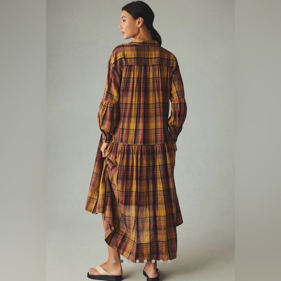 Anthropologie Pilcro Long-Sleeve Tiered High-Low Dress in Dark Orange Size Small - Picture 4 of 10